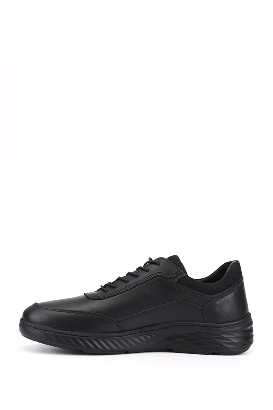 Erkek Siyah Bağcıklı Kauçuk Taban Hakiki Deri Sneaker