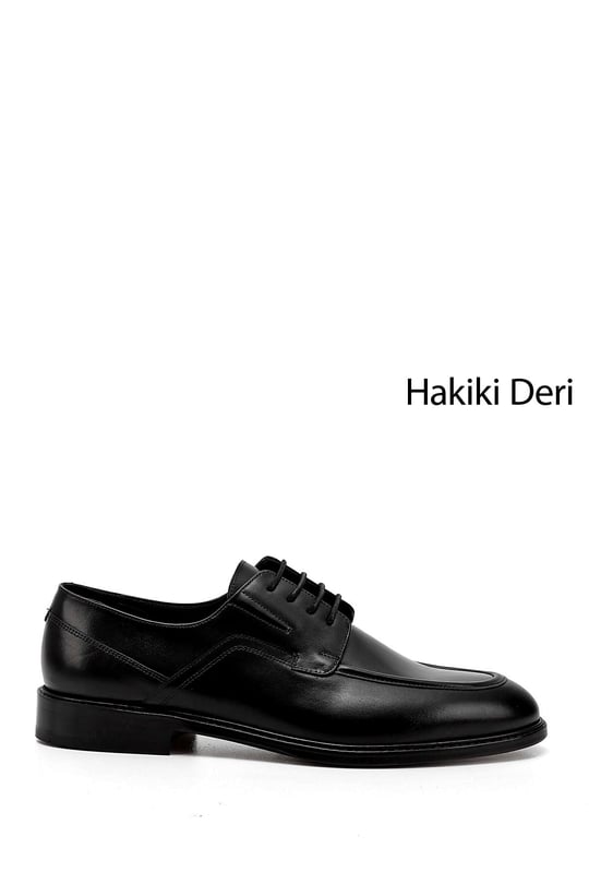 Erkek Siyah Bağcıklı Kösele Taban Hakiki Deri Klasik Ayakkabı