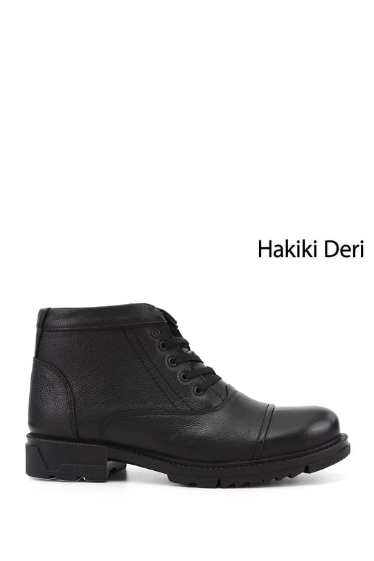 Erkek Siyah Fermuarlı Hakiki Deri Klasik Bot