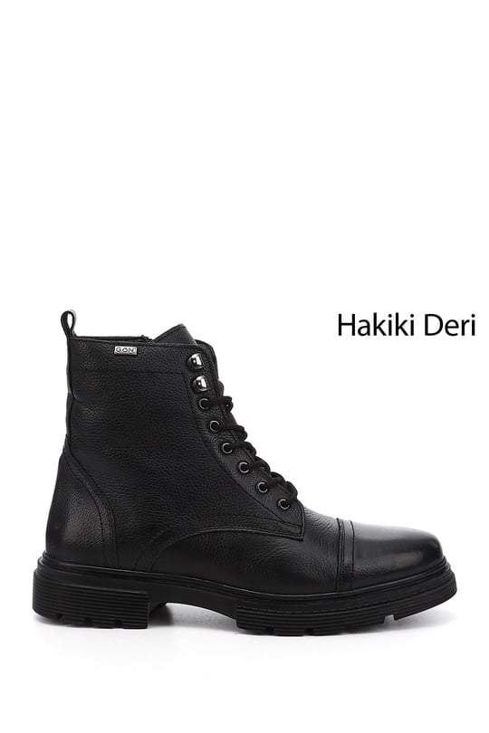 Erkek Siyah Floter Fermuarlı Hakiki Deri Postal Bot