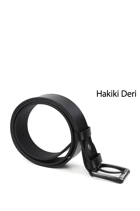 Erkek Siyah Hakiki Deri 4 Cm Kot Kemeri