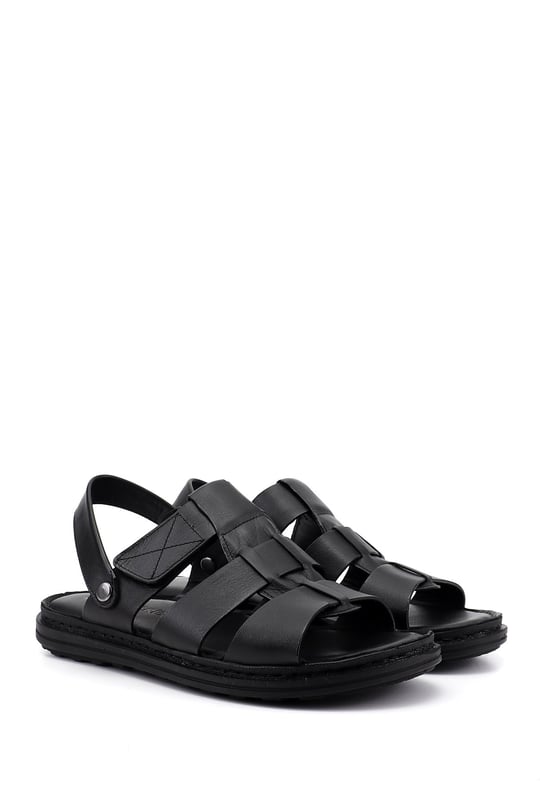Erkek Siyah Hakiki Deri Comfort Sandalet