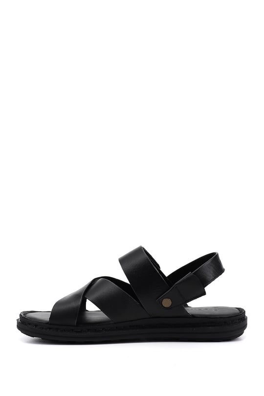 Mens Black Genuine Leather Comfort Sandals