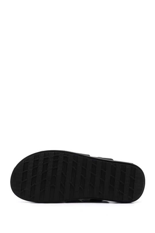 Mens Black Genuine Leather Comfort Sandals