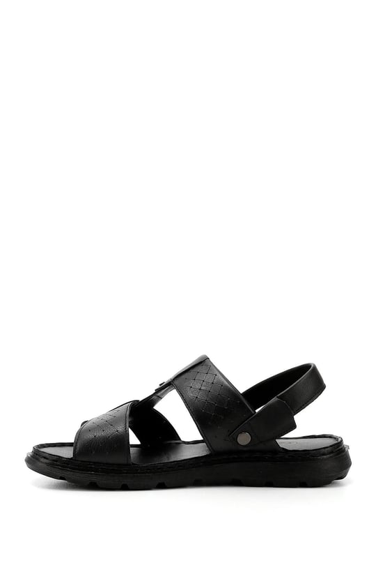 Erkek Siyah Hakiki Deri Comfort Sandalet