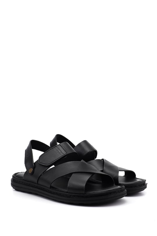 Erkek Siyah Hakiki Deri Comfort Sandalet