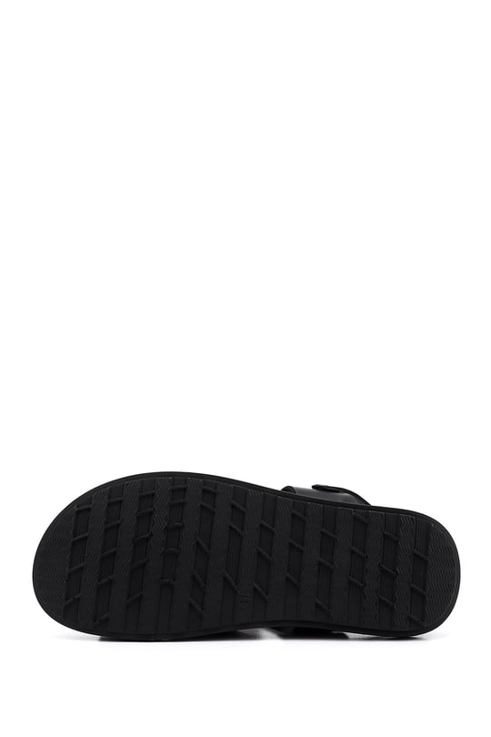 Erkek Siyah Hakiki Deri Comfort Sandalet