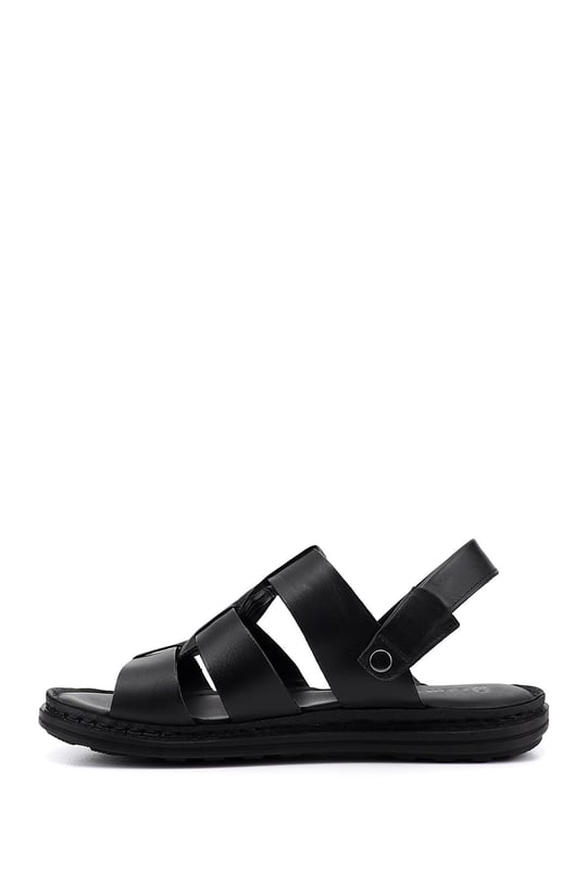 Erkek Siyah Hakiki Deri Comfort Sandalet