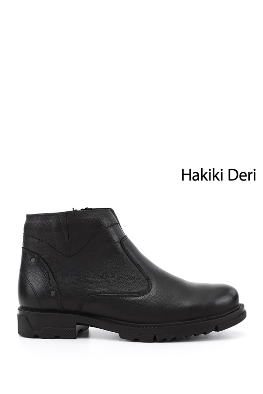 Erkek Siyah Hakiki Deri Fermuarlı Bot