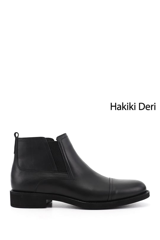 Erkek Siyah Hakiki Deri Fermuarlı  Bot