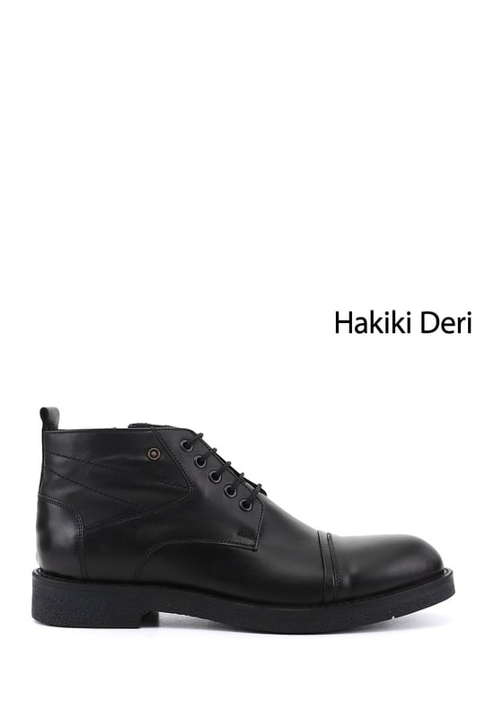 Erkek Siyah Hakiki Deri Fermuarlı Bot