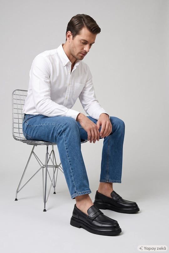 Erkek Siyah Hakiki Deri Loafer Ayakkabı