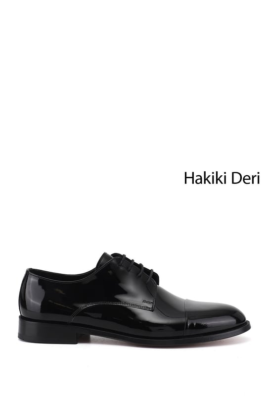 Mens Black Patent Leather Lace-up Leather Sole Genuine Leather Classic Shoes