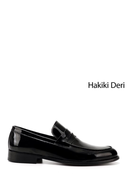 Erkek Siyah Rugan Kösele Taban Hakiki Deri Loafer Ayakkabı