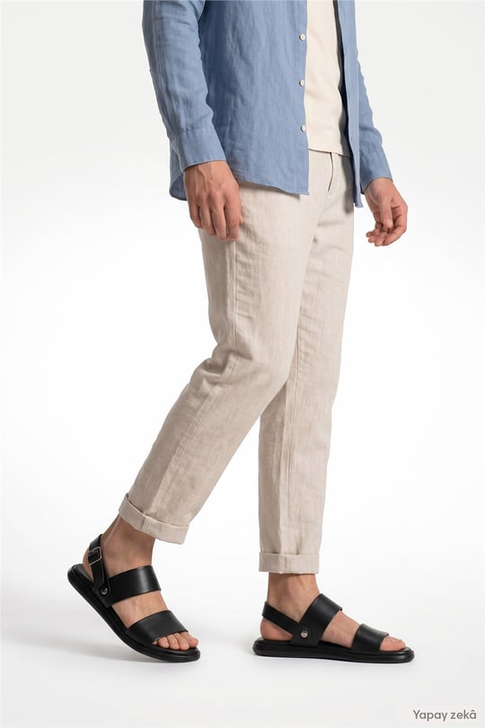 Erkek Siyah Tokalı Hakiki Deri Comfort Sandalet