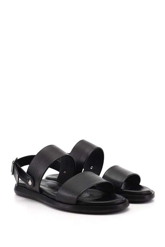 Erkek Siyah Hakiki Deri Comfort Sandalet