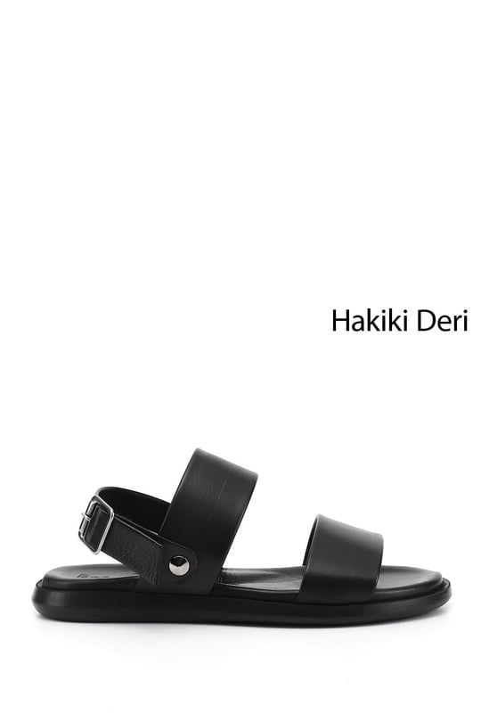 Erkek Siyah Hakiki Deri Comfort Sandalet