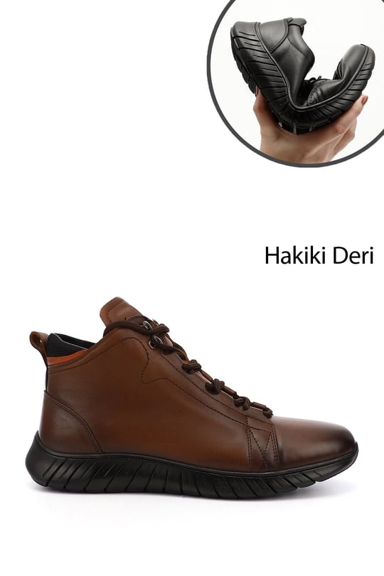 Erkek Taba Antik Fermuarlı Hakiki Deri Outdoor Bot