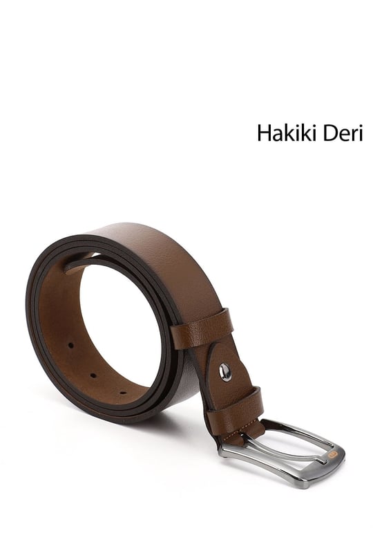 Mens Tan Antique Genuine Leather 4cm Denim Belt