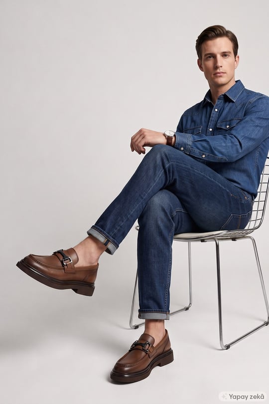 Mens Tan Antique Genuine Leather Loafer Shoes