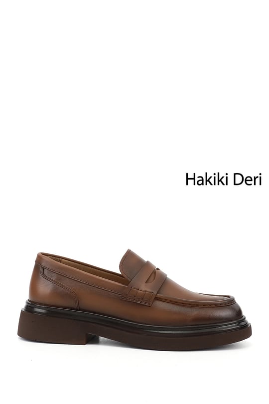 Erkek Taba Antik Hakiki Deri Loafer Ayakkabı