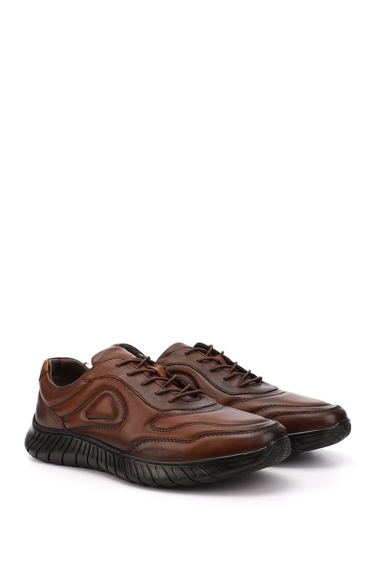 Mens Tan Lace-Up Genuine Leather Comfort Sneaker