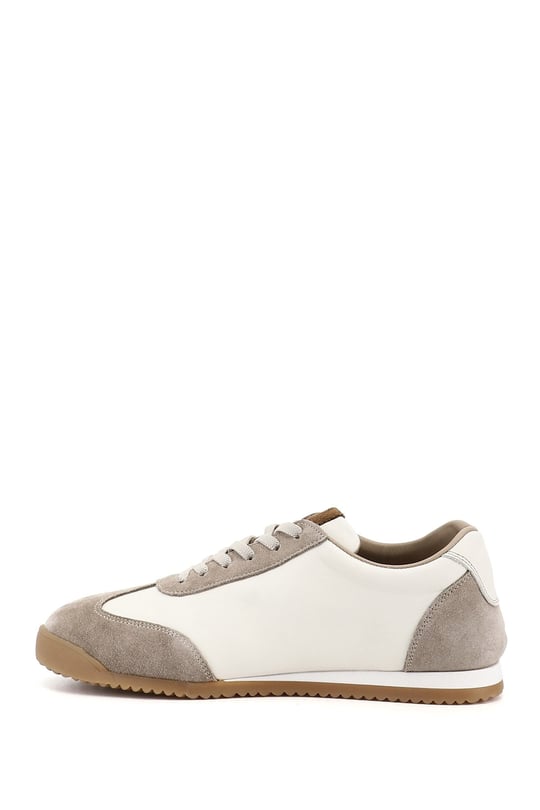 Kadın Bej Lastik Bağcıklı Hakiki Deri Sneaker