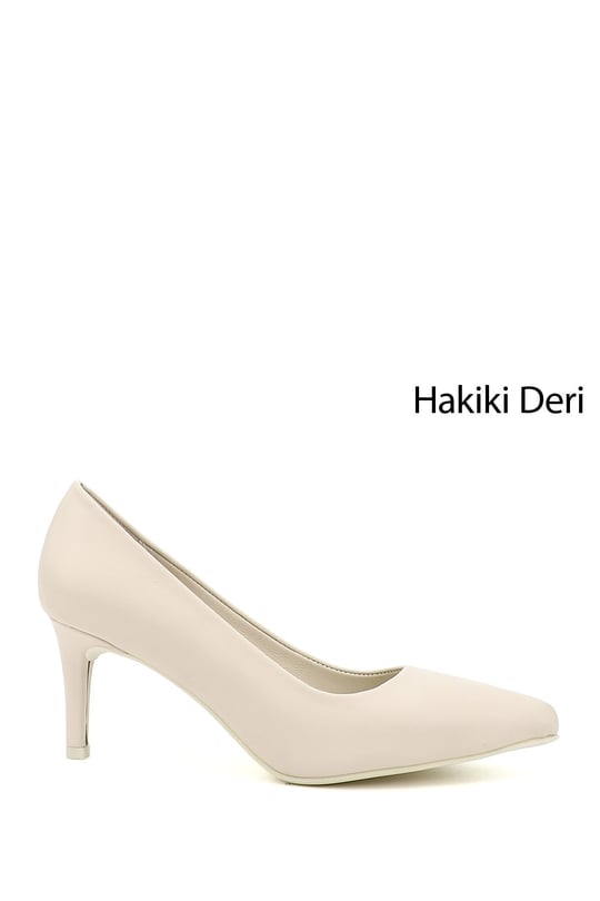 Womens Beige Pointed Toe Thin Heel Genuine Leather Stiletto
