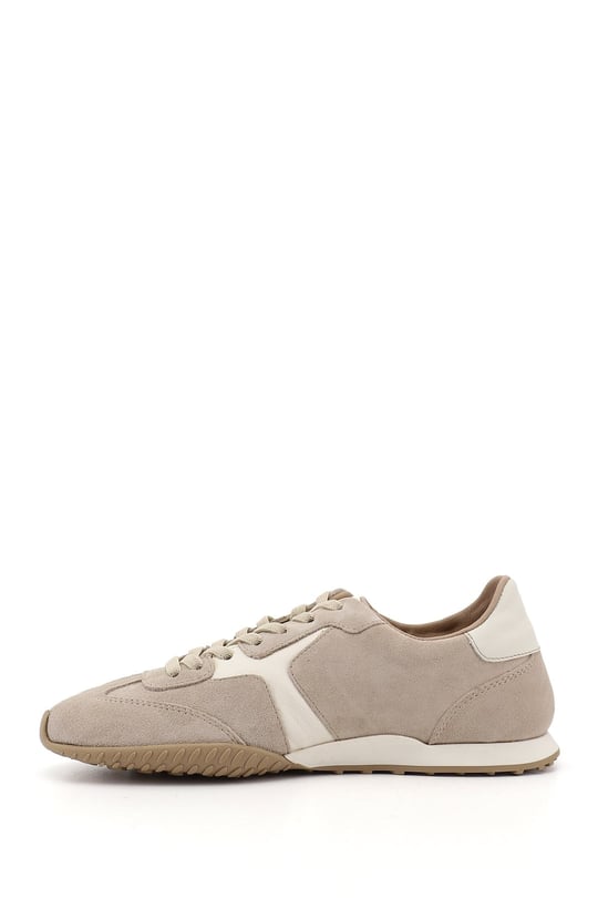 Kadın Bej Süet Lastik Bağcıklı Hakiki Deri Sneaker