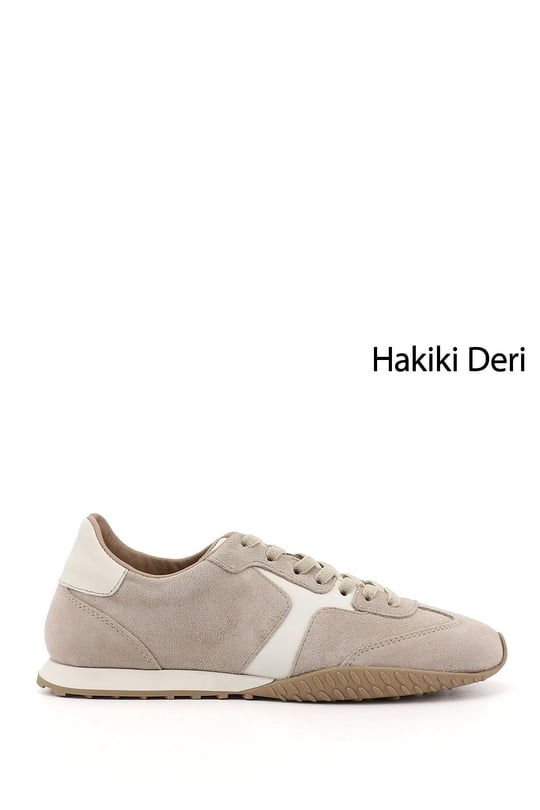 Kadın Bej Süet Lastik Bağcıklı Hakiki Deri Sneaker