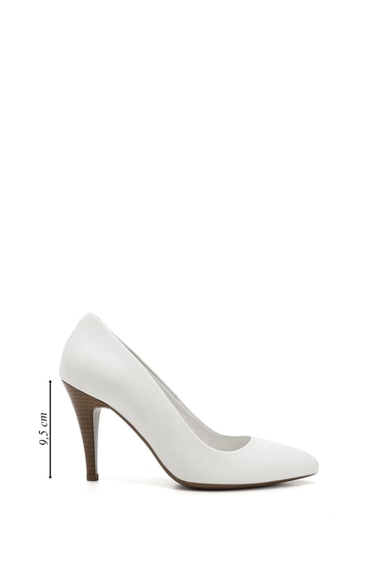Kadın Beyaz Antik Sivri Burun İnce Topuklu Hakiki Deri Stiletto