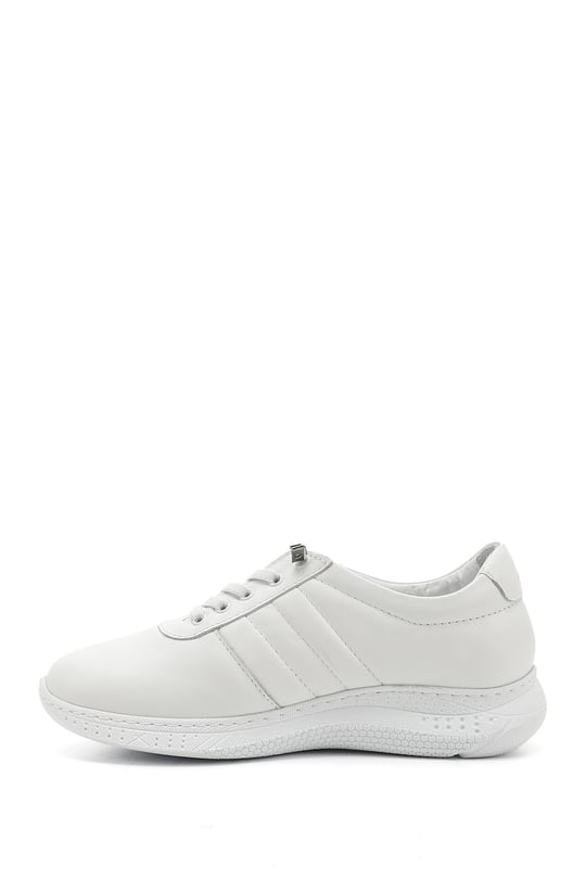 Kadın Beyaz Bağcıklı Dolgu Taban Hakiki Deri Sneaker