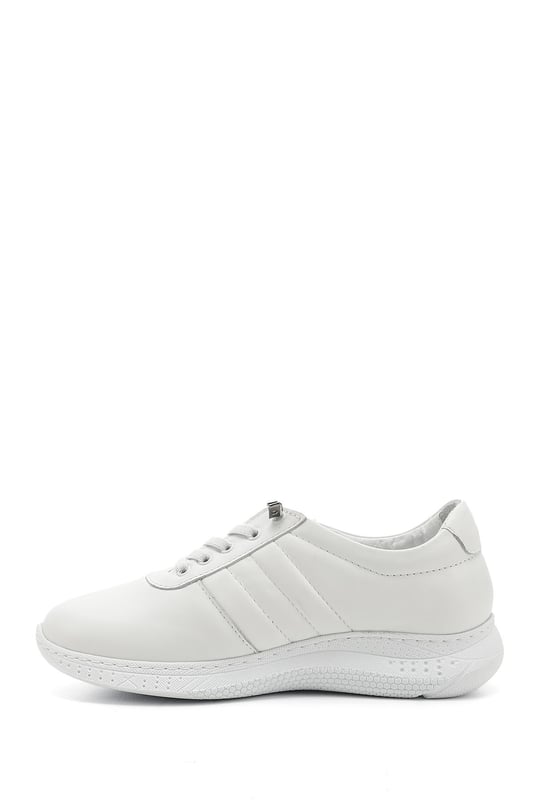 Kadın Beyaz Bağcıklı Dolgu Taban Hakiki Deri Sneaker