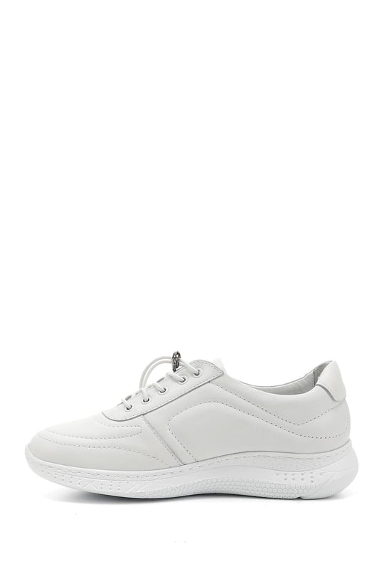 Kadın Beyaz Bağcıklı Dolgu Taban Hakiki Deri Sneaker