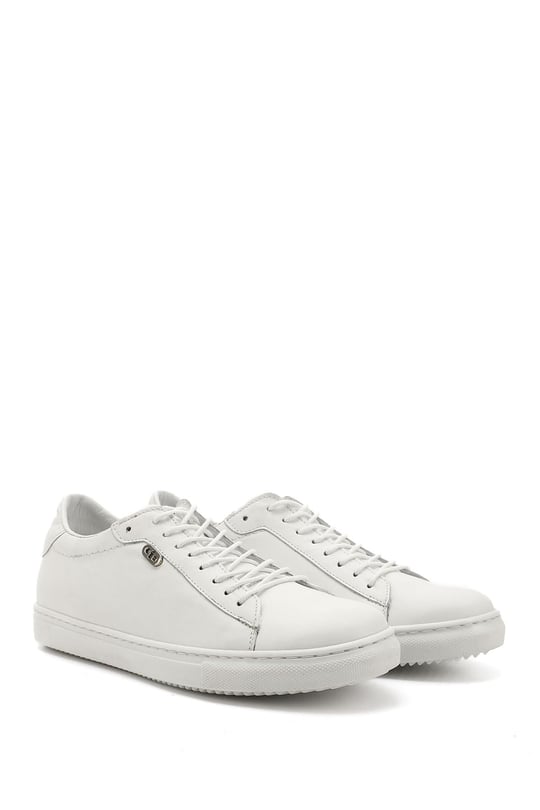 Kadın Beyaz Bağcıklı Termo Taban Hakiki Deri Sneaker