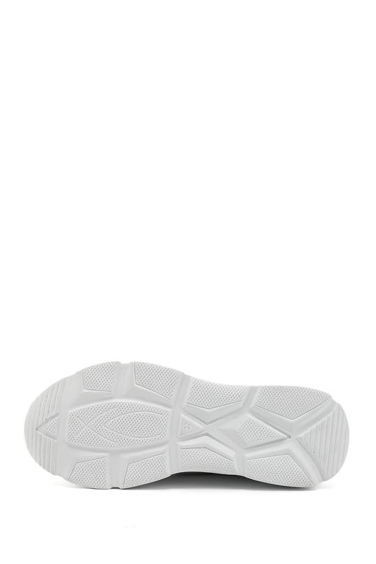 Kadın Beyaz Fermuarlı Dolgu Taban Hakiki Deri Sneaker