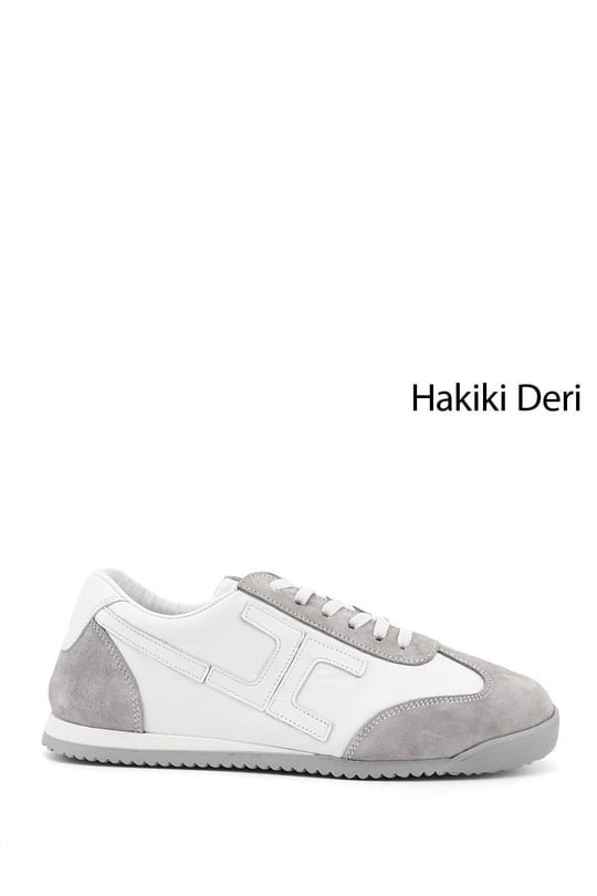 Kadın Beyaz Lastik Bağcıklı Hakiki Deri Sneaker