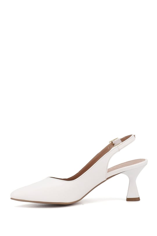Womens White Pointed Toe Goblet Heel Slingback Shoes