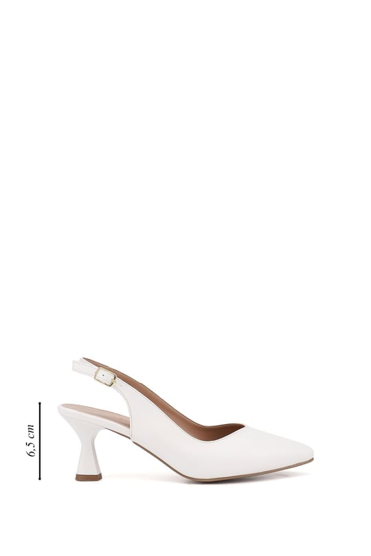 Womens White Pointed Toe Goblet Heel Slingback Shoes