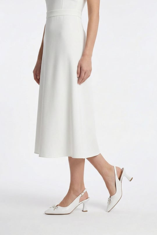 Womens White Pointed Toe Goblet Heel Bow Slingback Shoes