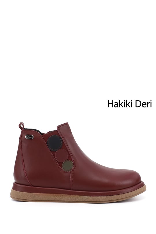Kadın Bordo Fermuarlı Hakiki Deri Bot