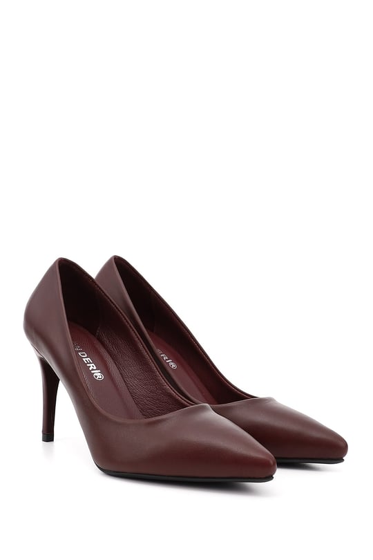 Womens Burgundy Pointed Toe Thin Heel Genuine Leather Stiletto