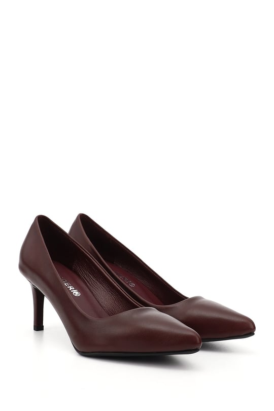 Womens Burgundy Pointed Toe Thin Heel Genuine Leather Stiletto