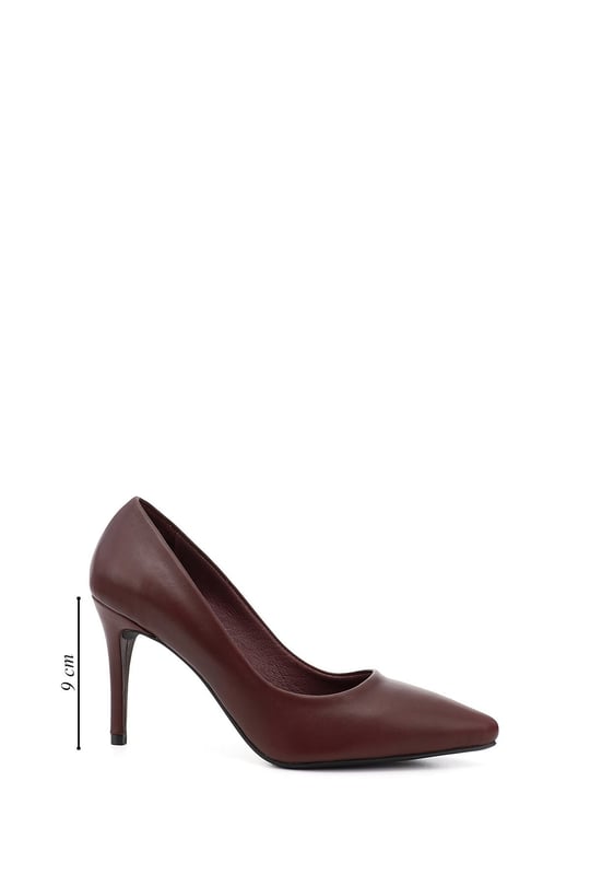 Womens Burgundy Pointed Toe Thin Heel Genuine Leather Stiletto