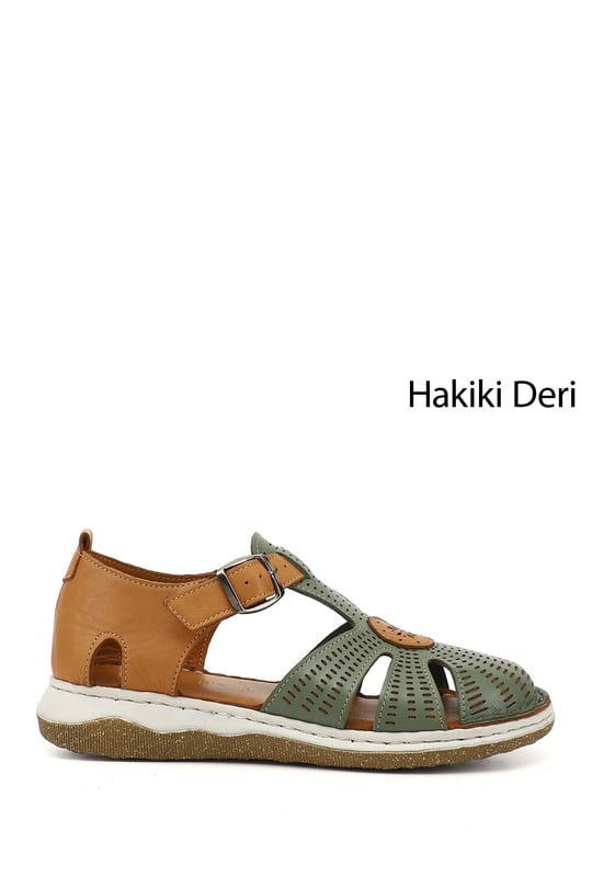 Kadın  Dolgu Topuk Hakiki Deri Sandalet