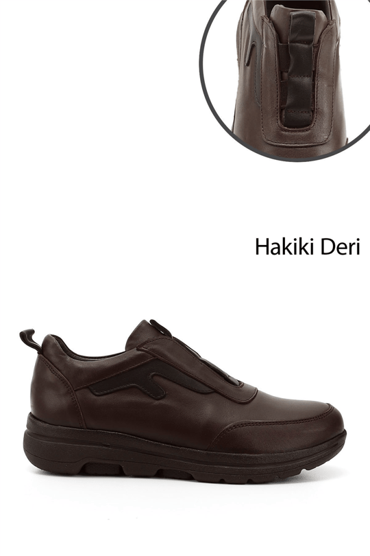 Kadın Kahve Antik Dilden Lastikli Hakiki Deri Comfort Ayakkabı