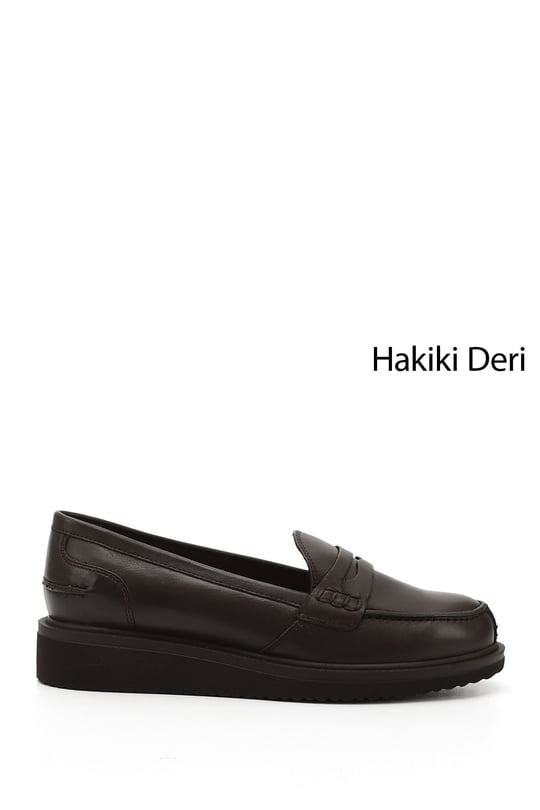 Kadın Kahve Antik Dolgu Taban Hakiki Deri Loafer Ayakkabı