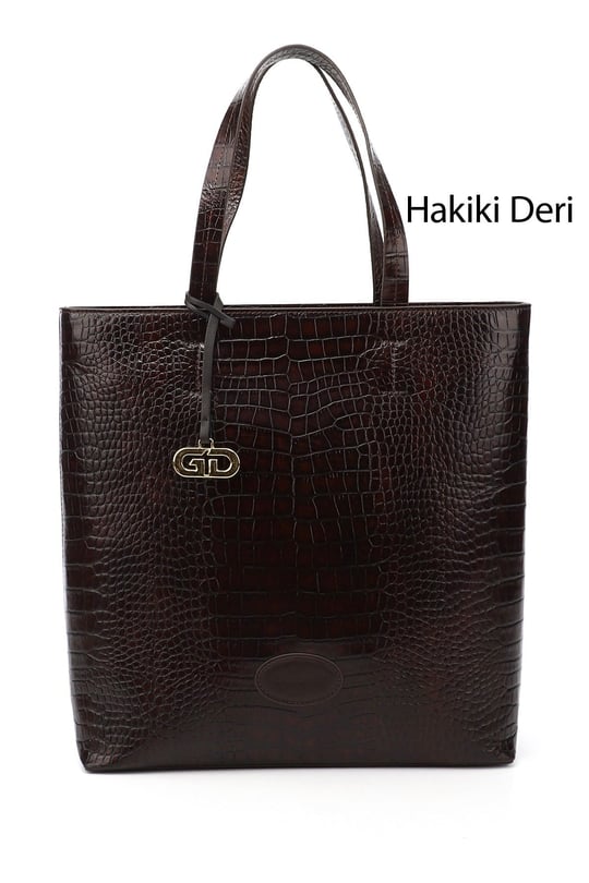 Kadın Kahve Kroko Hakiki Deri El ve Omuz Çantası
