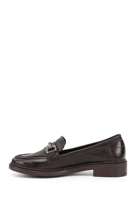 Kadın Kahve Kroko Loafer Ayakkabı