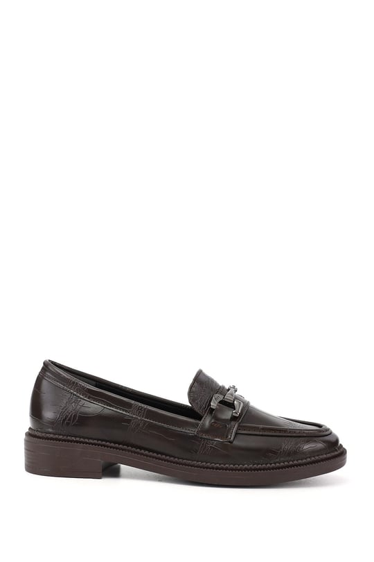 Kadın Kahve Kroko Loafer Ayakkabı